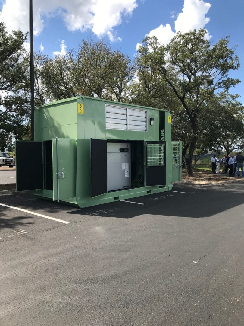 Mobile compressor room exterior solution Green AWA with Open door Sullair brand