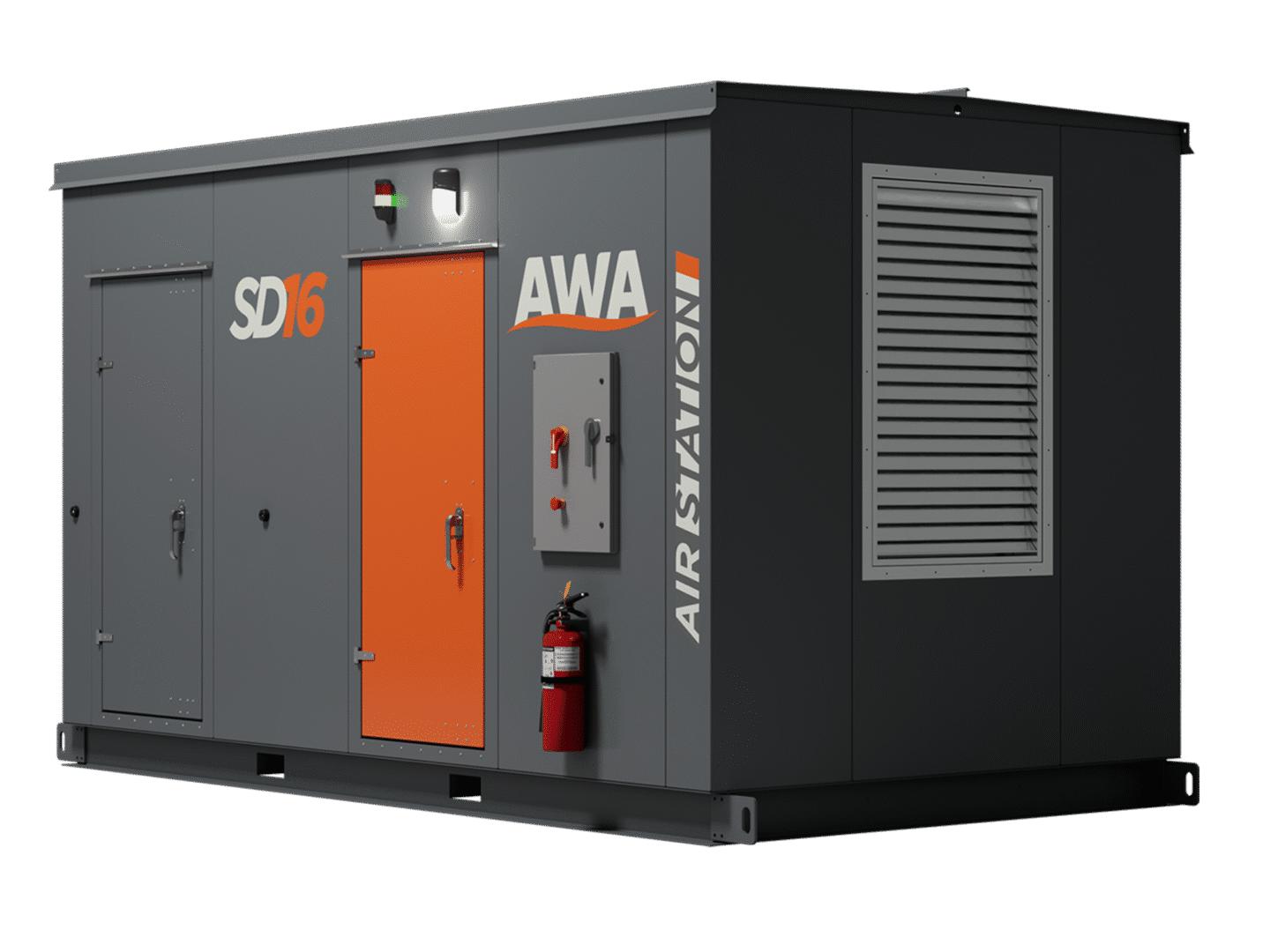 All Weather Air Airstation SD16, a 16 feet enclosure containing a complete air system